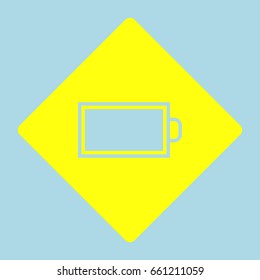 Battery icon. Vector. Yellow romb with hole as icon on lightblue background.