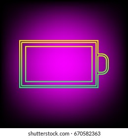 Battery icon. Vector. Yellow-green gradient linear icon on magenta light as background