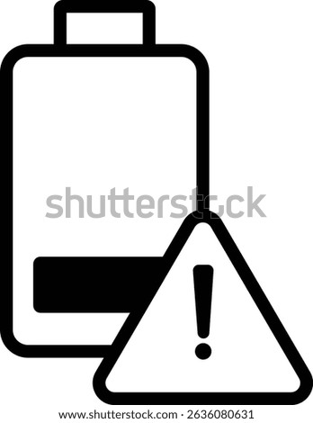 battery icon with a warning sign. Low battery symbol with exclamation mark. highlights an issue or problem. flat design in trendy design.