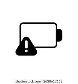 battery icon with warning sign, simple flat style, illustration, logo sign symbol pictogram template, for ui or ux isolated on white for mobile app, editable
