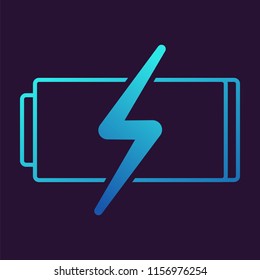 Battery icon.Charged electricity symbol.Flat vector line art gradient.
Isolated on a blue background.
