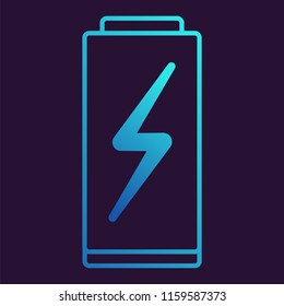 Battery icon.Charged electricity symbol.Flat vector line art gradient.Isolated on a blue background.Symbol for a mobile application or website.