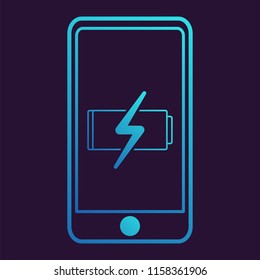 Battery icon.Charged electricity symbol.Smartphone screen.Digital device.Flat vector line art gradient.