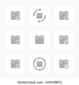 Battery icons, accumulator replacement, warning, charging