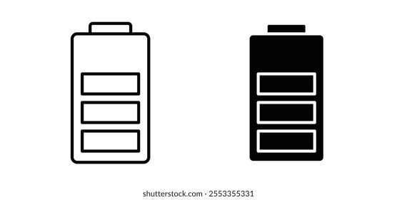 Ícones de bateria em estilo preto preenchido e contornado