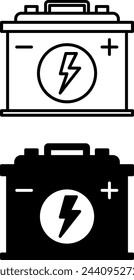 Battery icons. Black and White Vector Car Battery Icons. Charging, Electric Vehicle Battery. Car service concept