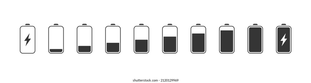 Battery icons. Battery charging icons. Battery charge levels. Vector illustration