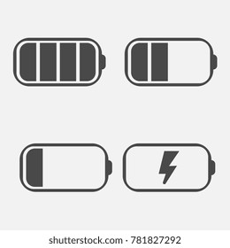 battery icons full bar half charging and empty for mobile phones and industrial cells
