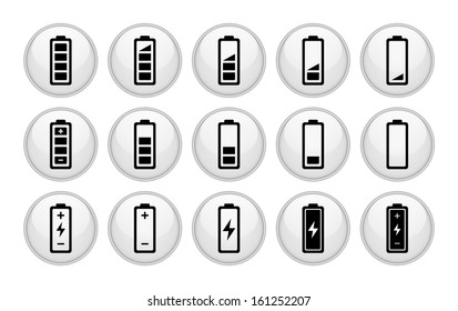 Battery Icons Glossy White Button Icon Set