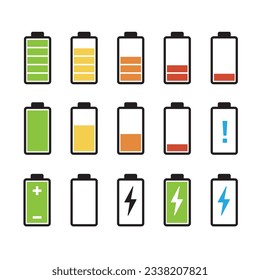 Iconos de la batería con ilustración vectorial del cargador de nivel