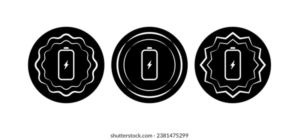 Battery icons with lightning. Silhouette, black, battery token icons with lightning. Vector icons