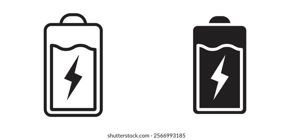 Battery icons in outline and fill. vector illustration for ui.