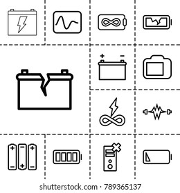 Battery icons. set of 13 editable outline battery icons such as electricity, no charge