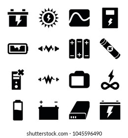 Battery icons. set of 16 editable filled battery icons such as electricity, no charge