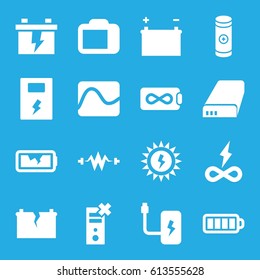 Battery icons set. set of 16 battery filled icons such as baterry, camera display, electricity
