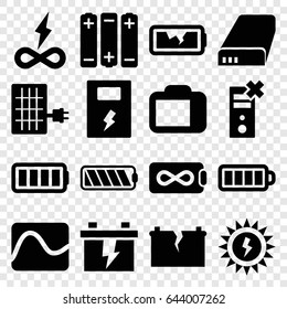 Battery icons set. set of 16 battery filled icons such as baterry, camera display, solar panel, electricity