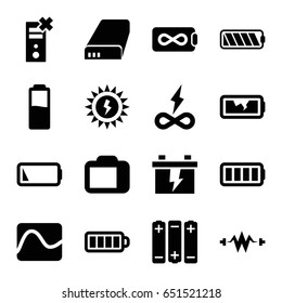 Battery icons set. set of 16 battery filled icons such as baterry, camera display, electricity