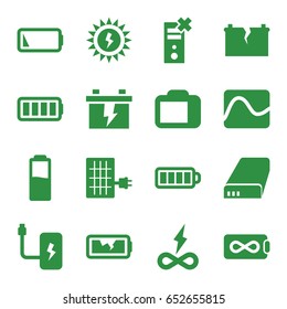 Battery icons set. set of 16 battery filled icons such as baterry, camera display, solar panel, electricity