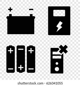 Battery icons set. set of 4 battery filled icons such as battery