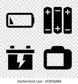 Battery icons set. set of 4 battery filled icons such as