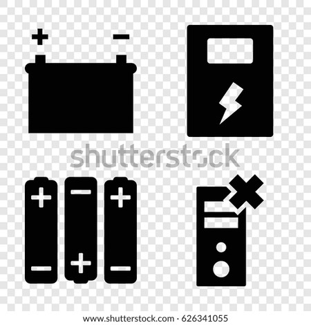 Battery icons set. set of 4 battery filled icons such as battery