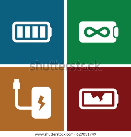 Battery icons set. set of 4 battery filled icons such as 