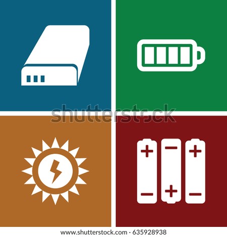 Battery icons set. set of 4 battery filled icons such as