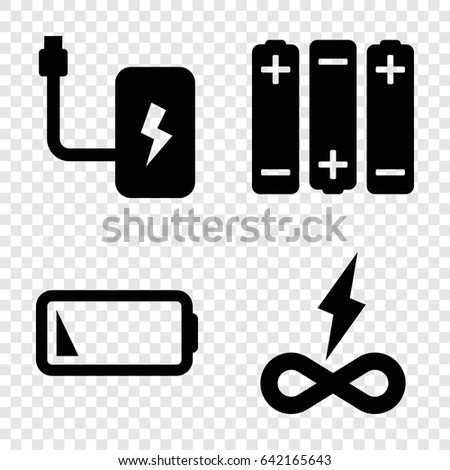 Battery icons set. set of 4 battery filled icons such as