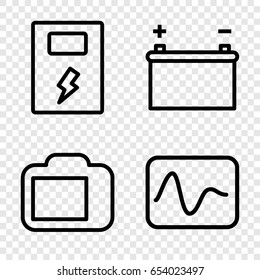 Battery icons set. set of 4 battery outline icons such as camera display, battery