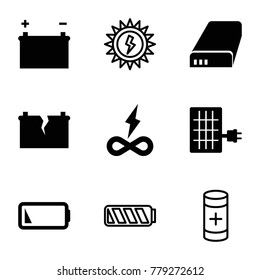 Battery icons. set of 9 editable filled and outline battery icons such as