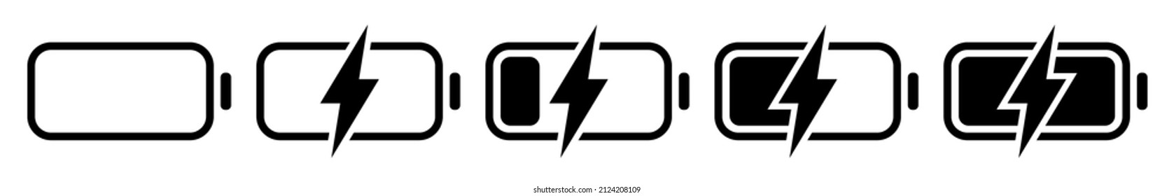 Battery icons set of black color on isolated background. Battery charge icon. Vectore.