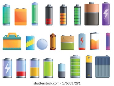 Battery icons set. Cartoon set of battery vector icons for web design