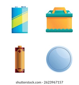 Battery icons set cartoon vector. Various battery and accumulator. Energy source for electric device