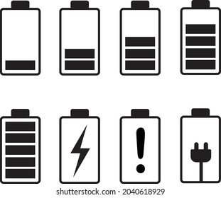 Juego de iconos de la batería. Icono indicador de carga de la batería. Ilustración vectorial. sobre fondo blanco