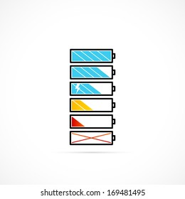 Battery icons set, charge level indicators