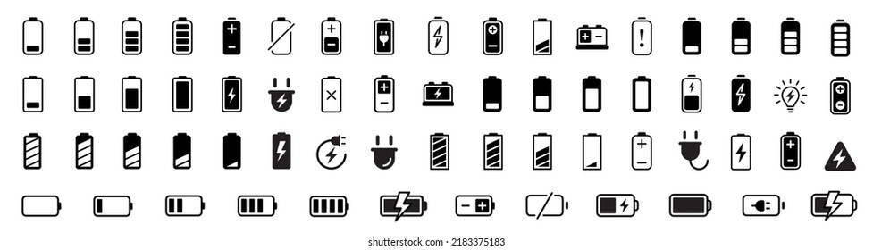 Battery icons set. Battery charge level indicators icons set. Discharged and fully charged battery. level battery energy. Vector illustration