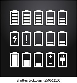 Battery icons set, charge level indicators