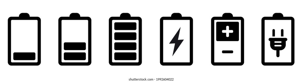 Battery icons set. Battery charging charge indicator icon. level battery energy. Alkaline battery capacity charge icon. Flat style - stock vector.