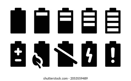 Battery icons set. Battery charging charge indicator icon vector isolated on white background.