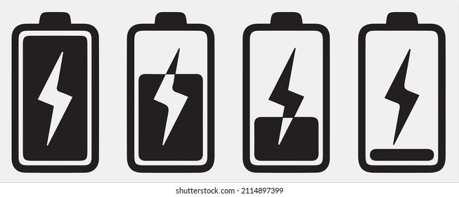 Battery icons set. Battery charging charge indicator icon. level indicate energy. battery capacity charge icon. Flat style Vector battery icon. Charge from high to low