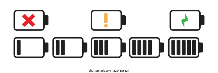 Battery icons set. Battery charging charge indicator icon. level battery energy.	