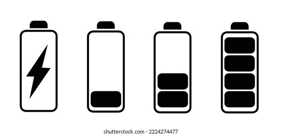 Battery icons set. Battery charging charge indicator icon. level battery energy. Alkaline battery capacity charge icon. Flat style - stock vector.