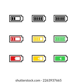 Battery icons set. Battery charging charge indicator icon. level battery energy.