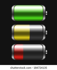 Battery icons set with different charge