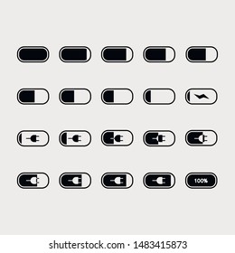 Battery icons set, Full to low and 0% to 100 %