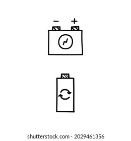 battery  icons set hand drawn car battery and cell 