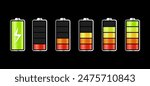 Battery icons set. High quality black style vector icons. Battery charge indicator. Battery level, energy, full