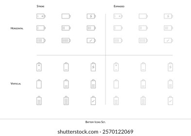Battery Icons Set - High-Quality Vector Images of Battery Levels and Charging Status for Tech, UI, and Energy Projects