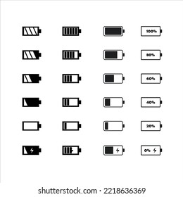 Battery icons set. battery icon vector design template. Black and White Battery Icon Set Designs. Battery symbol collection vector.
