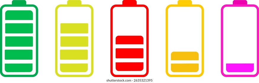 Battery icons set isolated in the background. Mobile phone power level. Battery charge flat sign icons. battery charge level indicators. symbol Illustration
